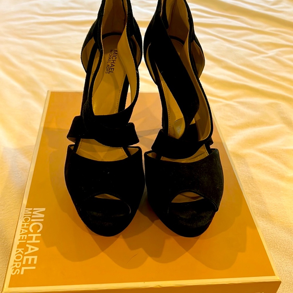 Michael kors platform suede crisscross open toe sandal